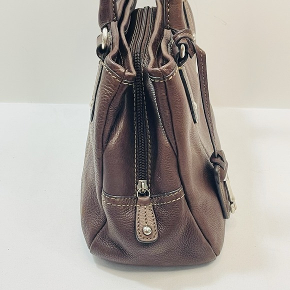 Fossil Brown Pebbled Leather Satchel Double Top Handles Shoulder Bag Purse - Picture 5 of 11